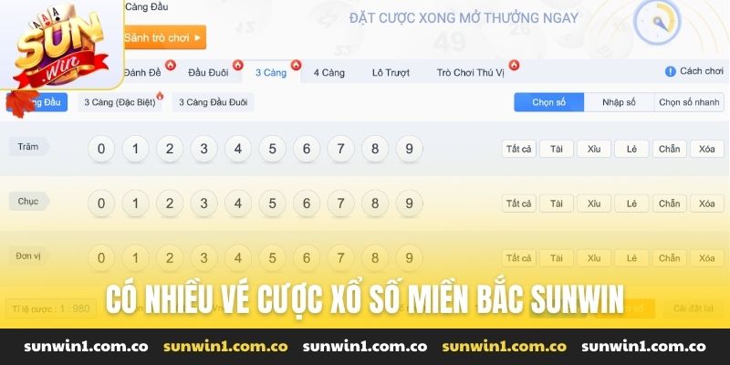Có nhiều vé cược xổ số miền Bắc Sunwin